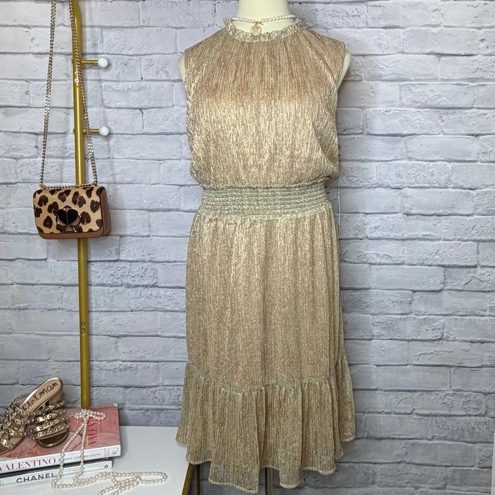 Draper James Gold Ruffle Midi Dress